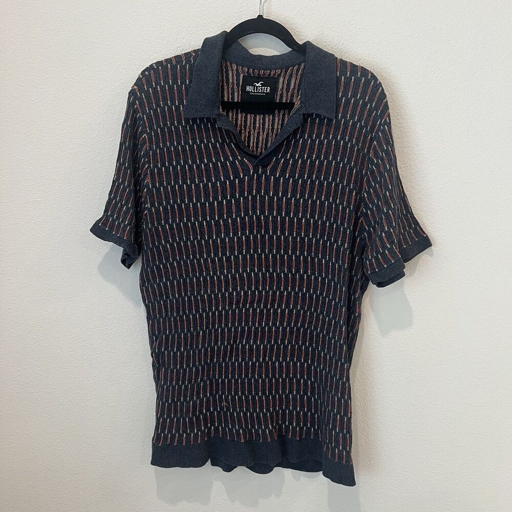 Hollister Mens Polo Shirt Size XL Multi Knit Sweater Geometric Viscose Blend